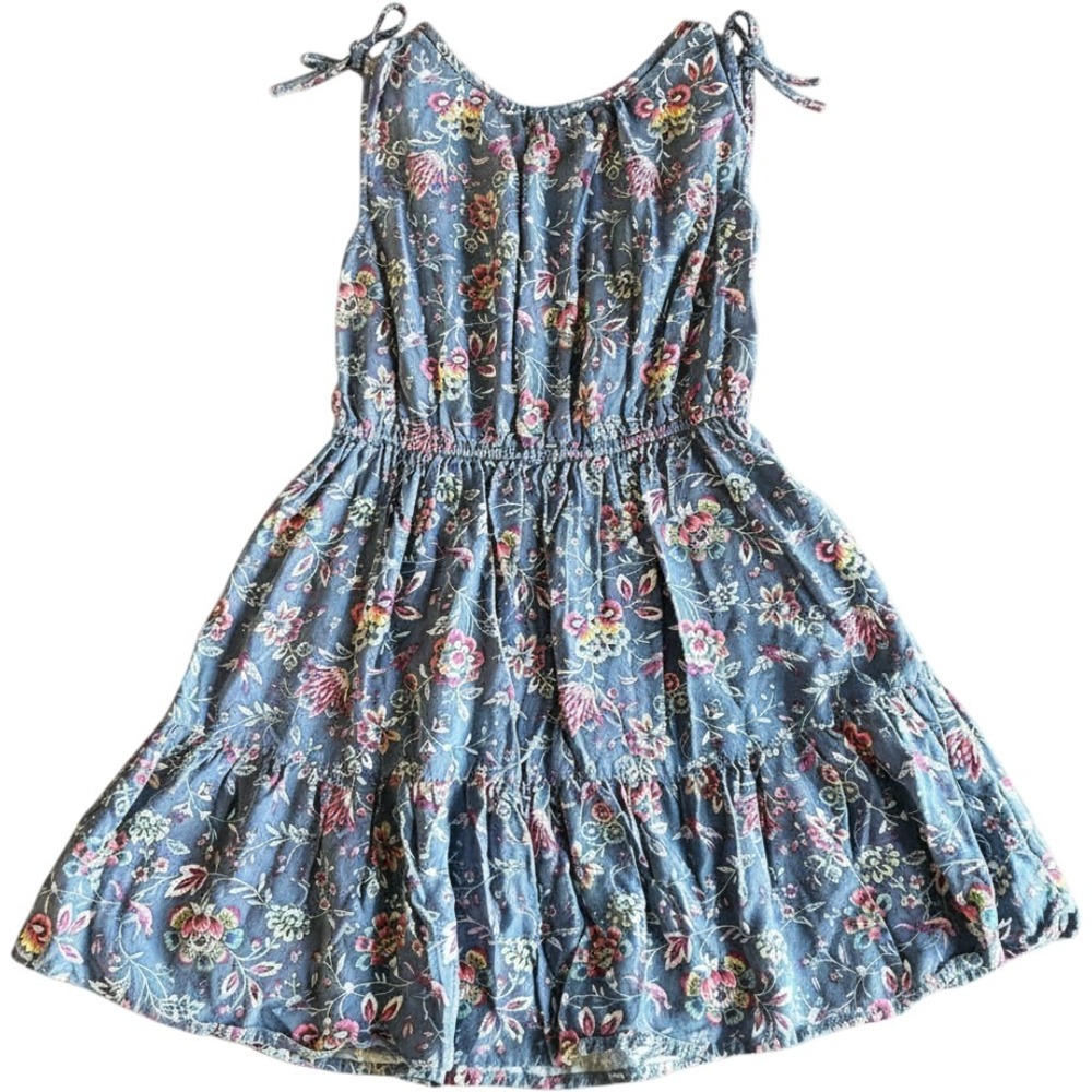 Girls Boho Floral Tiered Sundress Navy Blue Shoulder‎ Ties Size L 10-11 Gap Kids
